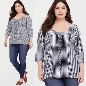 Torrid "Navy Gingham Challis Babydoll Top" Lace-up | Size 4X